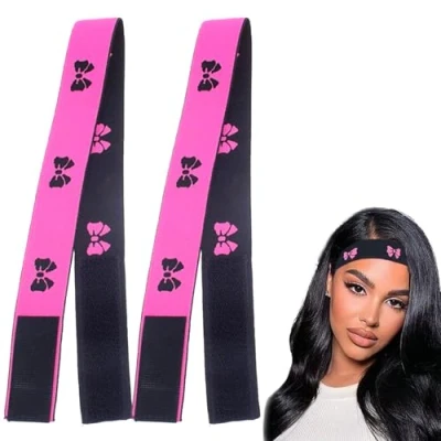 Image of Pack of 2 Elastic Wig Bands,Wig Bands for Melting Lace Women,Elastic Lace,Edge Laying Band,Make Your Look More Natural,Unisex Edge Brush,Laying Edges Women Forehead