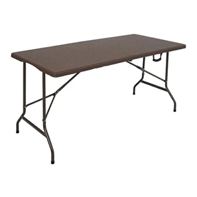 Image of Stalwart DA HQR152 Folding Rattan Design Picnic Table 5ft Brown Plastic