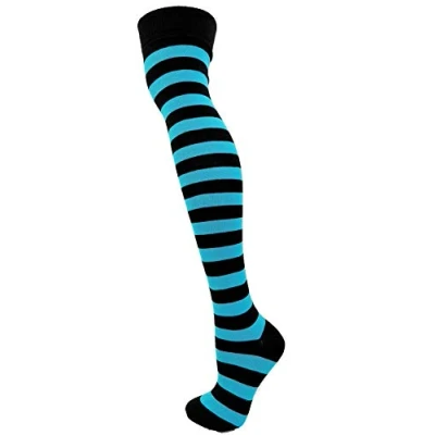 Image of Macahel Black &amp; Turquoise Striped Over the Knee Socks