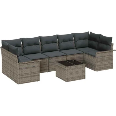 Image of vidaXL 8 Piece Garden Sofa Set with Cushions Grey Poly Rattan