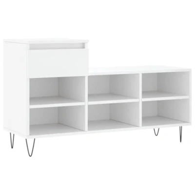Image of vidaXL Modern Shoe Storage Cabinet White, Engineered Wood with Metal Legs, 1 drawer and 6 Compartments, Ideal for Living Room, Hallway, Bedroom