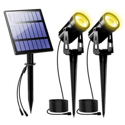 Image of T SUNUS Garden Solar Spot Lights Outdoor, IP65 Waterproof Outdoor Landscape Lighting Wall Light Auto On/Off for Yard Driveway Pathway Pool Tree Patio (Warm White)