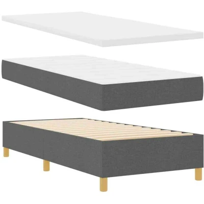 Image of vidaXL Box Spring Bed with Mattress &amp; Bench Dark Grey 100x200 cm Fabric