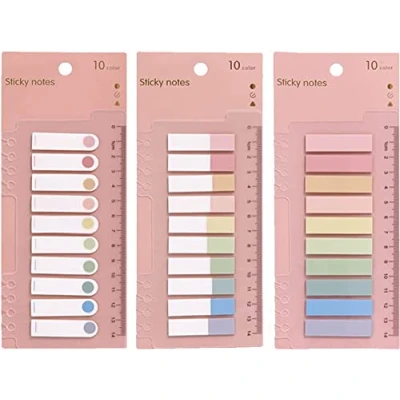 Image of CICILIAYA Index Tabs with Ruler, 3 Pack 600 Pieces Sticky Note Marker, Writable and Repositionable File Flags Colored Page Markers Labels for Reading Notes, Notebook, Books, Classify Files (Color A)