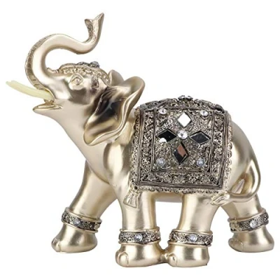 Image of Hapivida Elephant Statue Ornament Feng Shui Figurine with Trunk Facing Upwards Collectible Lucky Home Office Decor Gift(Medium)