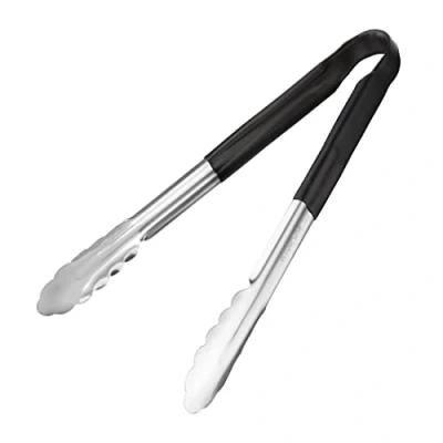 Image of Hygiplas Pro Grade Kitchen Serving Tongs 300mm, Black Colour Coded General Use, Stainless Steel, Vinyl Coated Handles CB153
