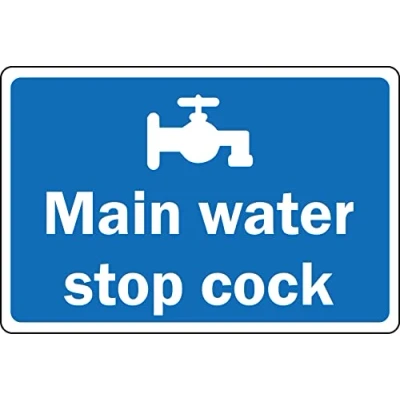 Image of Main water stop cock Safety sign Self adhesive sticker (200mm x 150mm)