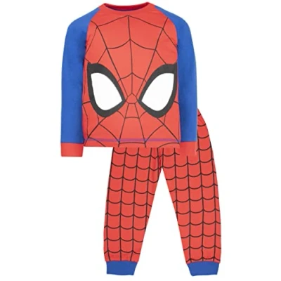 Image of Marvel Spiderman Pyjamas for Kids, Ages 5 6 Long Sleeve Pyjama Set 100% Cotton, Superhero Official Merchandise Red