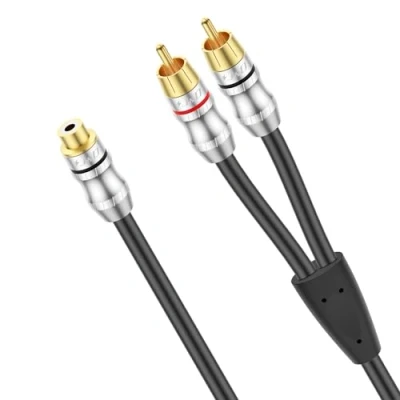 Image of J&amp;D RCA Cable, 1 Female to 2 Male Short Y Splitter Gold Plated Adapter Stereo Phono 0.3 Meter