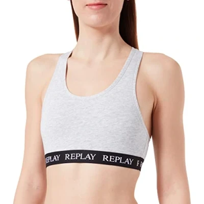 Image of REPLAY I101300 001 J622 Lady Racerback Bra Style 1 T/C 1pcs Cover hangtag Sports Women&#039;s Light Grey Melange/Black/White Size S