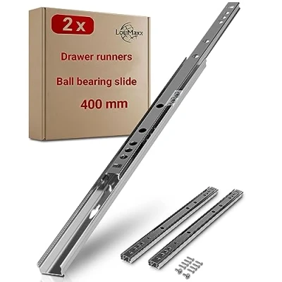 Image of LouMaxx Ball Bearing Drawer Runners 2 Piece Set, 27 mm Groove Slider 400 Rails Partial Extension Metal for