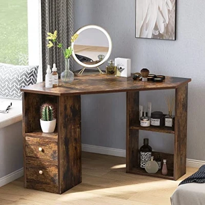 Image of ModernLuxe L Shaped Desk, Corner Desk Computer Workstation for Gaming Study Home Office Living Room (Brown)