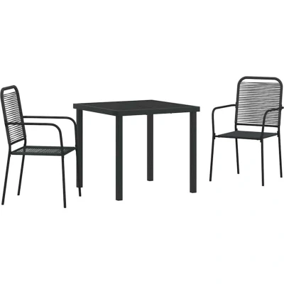 Image of vidaXL 3 Piece Garden Dining Set Black Cotton Rope and Steel
