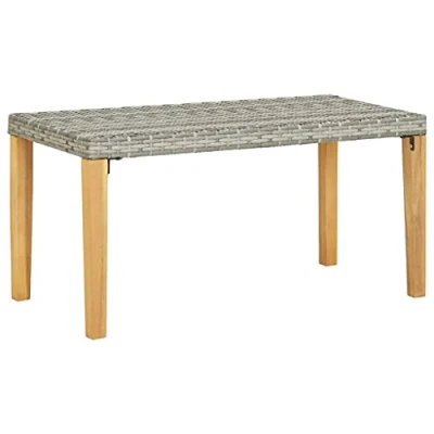 Image of vidaXL Stylish Garden Bench in Grey Poly Rattan and Natural Solid Acacia Wood Weather Resistant Easy to Clean Outdoor Seating