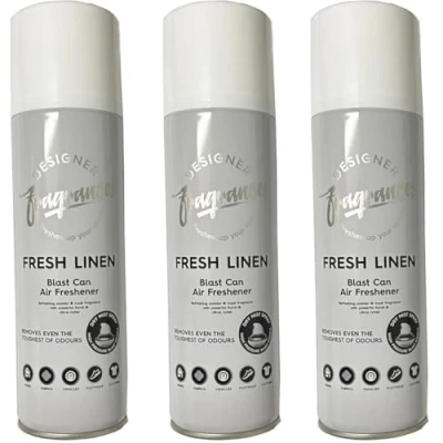Image of The Urban Company Air Freshener Blast Can 3 x Fresh Linen Designer Fragrances Spray 300ml Car Home