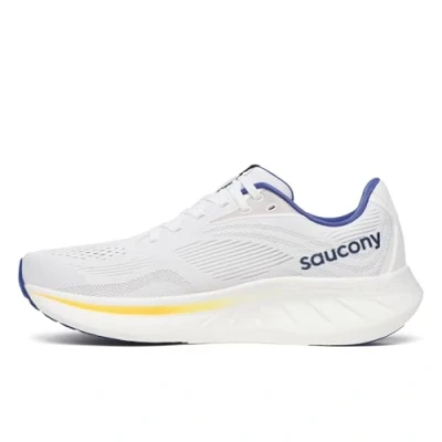 Image of Saucony Men&#039;s Ride 18 Sneaker, White/Azurite, 10