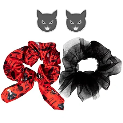 Image of Disney Hocus Pocus Red &amp; Black 2 Piece Scrunchie Cat Earring Set VS700816L
