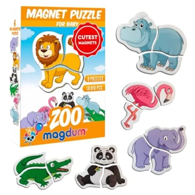 Image of Magnetic Puzzles for Kids by MAGDUM Zoo Toddler 3 year old Baby Animals Magnets Fridge Large Toddlers Educational Age Puzzle