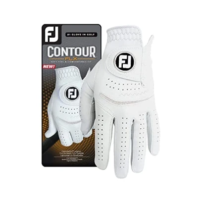 Image of FootJoy Women&#039;s Contour FLX Golf Glove, Pearl, Small. Worn on Left Hand