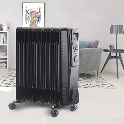 Image of NRG 2.5KW Oil Filled Radiator 11 Fins Portable Electric Heater with 3 Power Settings Adjustable Thermostat Black