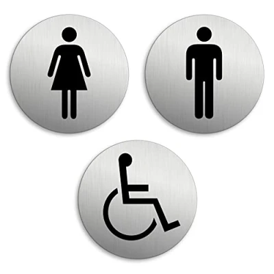 Image of Toilet Signs Ladies Gentlemen Handicapped set of 3 Ø 75 mm Aluminium self adhesive