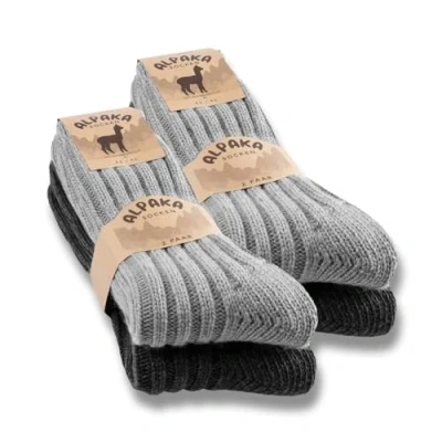 Image of 4 Pairs Alpaca Socks Men Women Wool Warm Winter Socks, Charcoal Grey, 35 38