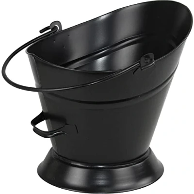 Image of Galvanised Black Metal Fireplace Round Coal Scuttle Bucket Hod 31cm