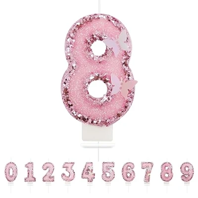 Image of Number 8 Candle,Pink Butterfly Birthday Candles for Girl,Cake Topper Decoration Girls Party