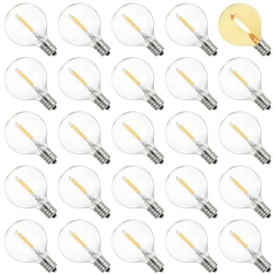 Image of Tomshine 25 Pack LED E12 Edison Screw Globe G40 Bulbs 2200K Warm White Clear Glass Replacement for String Lights Indoor Outdoor Decoration IP44 Waterproof(AC220V 240V)