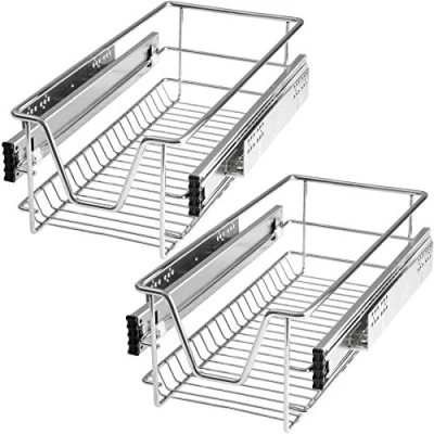 Image of tectake 800306 Kitchen Wire Drawer Baskets Pull Out Bedroom Storage Cabinets Different Sizes and Quantities (2X for 30cm No. 403436)