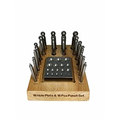Image of Proops Doming Dapping Set, 18 Punches &amp; Block to Suit with a Wooden Storage Stand (J2491) Free UK Postage