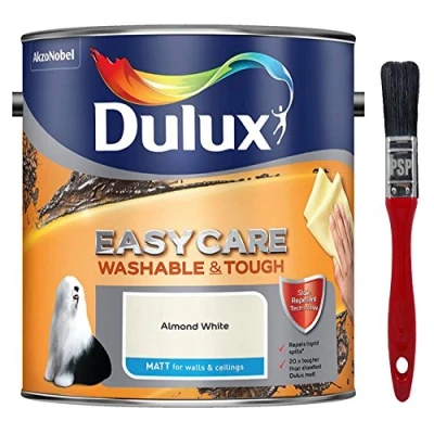 Image of New 2017 Dulux Easycare Washable &amp; Tough Matt Almond White 2.5L with Unique Stain Repellent Technology. Includes PSP Touch up Brush.