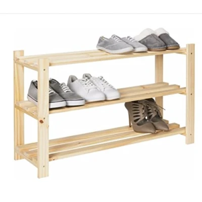 Image of Empire Sterling 3 Tier Part Assembled Shoe Rack Solid Unfinished Pine