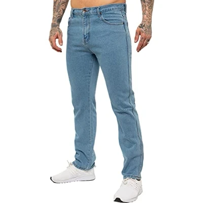 Image of Kruze Mens Straight Leg Basic Jeans Regular Fit Work Denim Pants All Big Tall Sizes (32W / 27L, Light Stonewash)