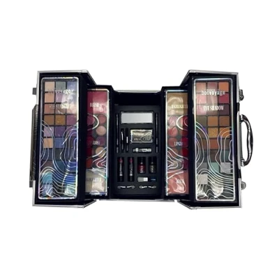 Image of bonvoyage Professional Colour, Train Case Make up Kit with up, Includes Lipstick, Eyeshadow, Blush, Nail Polish and More, Makeup for Women
