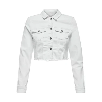 Image of ONLY Women&#039;s Cropped Denim Jacket Long Sleeve Vintage Stretch Short Transition ONLWONDERful, Colours:White, Size:XL