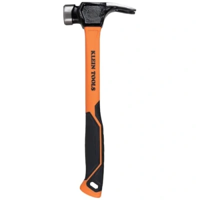 Image of Klein Tools 832 26 Lineman&#039;s Claw Milled Hammer, Ounce, Fiberglass Handle, Heavy Duty for Utility Poles, Face, High Visibility Orange