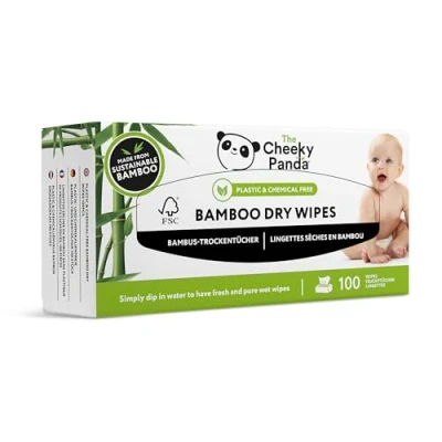 Image of The Cheeky Panda Dry Wipes Pack of 100 Bamboo For Adults Personal Care &amp; Babies Super Soft and Strong