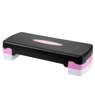 Image of 2 Level Adjustable Aerobic Fitness Yoga Step with Mat &amp; Gym Exercise Guide Chart by Crystals® (Purple Mat)