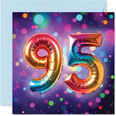 Image of 95th Birthday Cards for Women Men Rainbow Foil Balloon Happy Card 95 Year Old Woman Man Uncle Dad Wife Husband, 145mm Bday Greeting