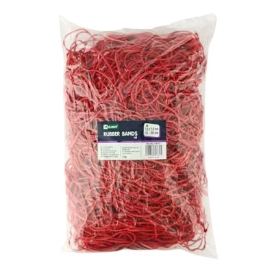 Image of D.RECT Rubber Bands 1 kg Bag 120 mm Diameter Wide 2 Ring for Household, Work, Office Reusable Durable Stable Red