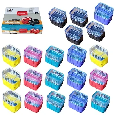 Image of ZSharp Pencil Sharpeners, Multicolour, Pack of 20, Multipack, Single Hole Party Bag Fillers, School Home Office Use, iZOFAX Black Ball Pen