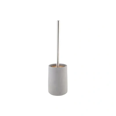 Image of Axentia Toilet Brush and Holder Set Turin Decorative in Concrete Bamboo Interior &amp; Stainless Steel Handle Freestanding Cleaning Grey