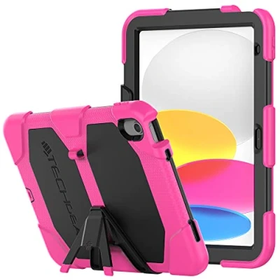 Image of TECHGEAR G SHOCK Design for iPad 10 2022 [10th Generation] 10.9&quot; Tough Rugged HEAVY DUTY Armour Shockproof Survival Protective Case with Stand Kids Schools Builders Workman PINK