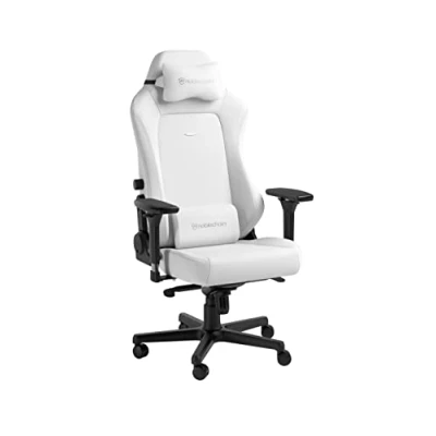 Image of noblechairs Hero Gaming Chair Office with Cushion High Tech in PU Leather Ergonomic White Edition