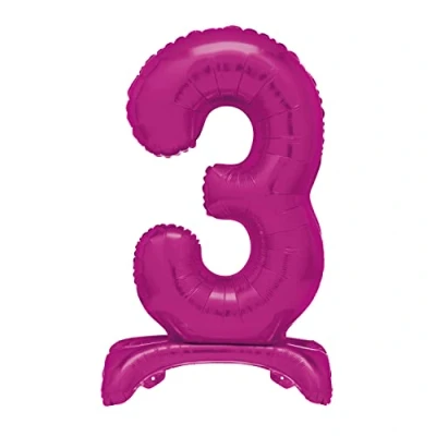 Image of Unique 12873 Giant Standing Foil Number 3 Balloon 76 cm Hot Pink