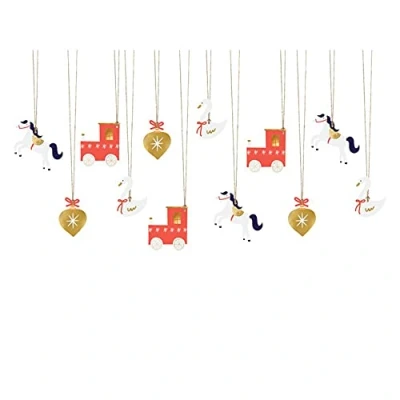 Image of 12 Christmas Icon Novelty Gift Tags, Tags Include Baubles Horse Swan Trains, Festive Wrapping