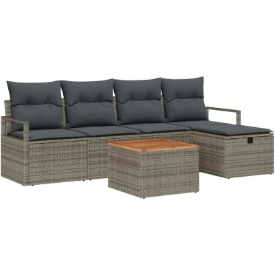 Image of vidaXL 6 Piece Garden Sofa Set with Cushions Grey Poly Rattan