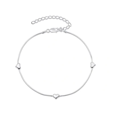 Image of Amberta Italian Sterling Silver Anklet for Women 925 Adjustable Ankle Bracelets Beaded Heart Summer Jewellery: Snake