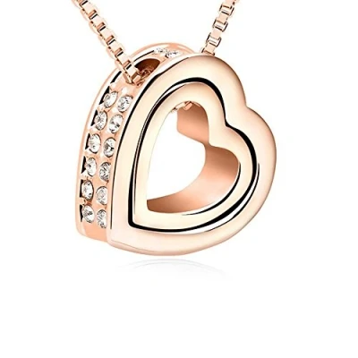 Image of Crystalline Azuria Women Girls 18ct Rose Gold Plated White Crystals Heart Pendant Necklace 17.7 inches